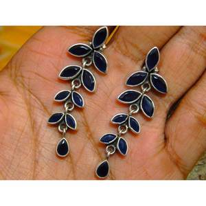 Boucles d'oreilles florales en argent sterling 925 saphir bleu naturel bijoux en pierres précieuses légères pour anniversaire à la mode - Product Image 6