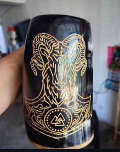 Juego de tazas para beber de estilo vikingo hechas a mano auténticas Jarras rústicas de cuerno de buey real para cerveza Ale & Mead Técnica pulida - Product Image 5