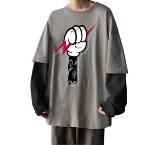Camisetas de manga larga con estampado de pantalla de doble capa de calidad superior para hombre, camisetas de manga larga con lavado ácido de doble capa para hombre - Product Image 1