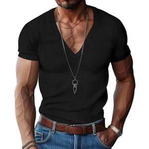 Camiseta de Verano para Hombre, Estilo Europeo y Americano, Cuello en V, Color Sólido, Corte Ajustado, Informal, de Alta Calidad - Product Image 3