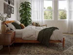 เตียงแพลตฟอร์มต่ำที่ทันสมัยในทอฟฟี่ไม้เนื้อแข็งที่มีสไตล์การออกแบบแบบดั้งเดิม - Product Image 6