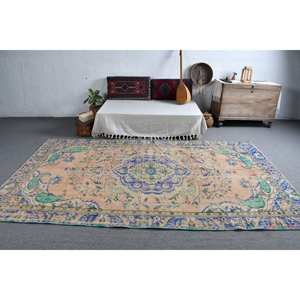 Classique Vintage turc laine Latex tapis Beige bleu Patchwork Design 5.7X9.9 pieds plat tissage Technique pour salon décor - Product Image 3