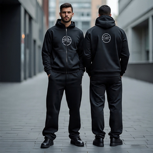 2025 chándal personalizado para hombre con cremallera y Sudadera con capucha y pantalón holgado/100% de algodón polar y material transpirable/Pantalones rectos de pierna ancha Cargo - Product Image 2