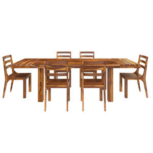 Ensemble de table à manger extensible en teck massif 7 pièces, artisanal, rustique et moderne, avec 6 chaises à dossier échelle, salle à manger personnalisée - Product Image 3