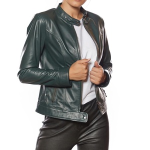 Vêtements pour femmes en cuir de vachette avec fermeture éclair élégant acheter en gros OEM ODM vestes en cuir PU vente à chaud de qualité supérieure vestes Biker Racer - Product Image 5