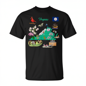 T-shirt avec carte touristique de la Virginie, points de repère et symboles célèbres, vêtements promotionnels des États-Unis - Product Image 3