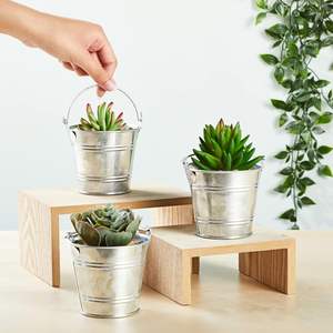 Maceta de flores de cubo galvanizado de hierro Popular con mangos de madera para el hogar sala de estar macetas decorativas al aire libre - Product Image 2