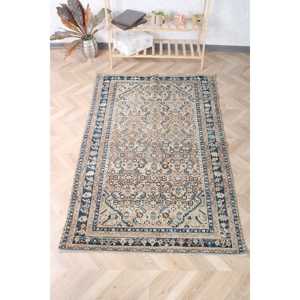 Alfombra Turca Vintage de 4.1x6.4 pies, Alfombra de Lana Azul - Product Image 1