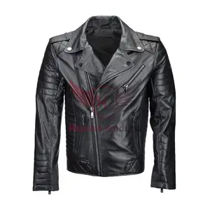 Premium Quality Side Zip Ribbed Leather Biker Jacket in Black - Napp Constantine Collection Stylish Outerwear for Men