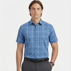 Camisa de Vestir Personalizada para Hombre, de Hilo de Bambú Teñido a Rayas, Corte Regular, Manga Corta, Estilo Formal Ecológico - Product Image 3