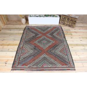 Alfombra de 6x8 pies, Alfombra Turca Vintage, Alfombra Kilim con Diseño Geométrico Arcoíris - Product Image 1