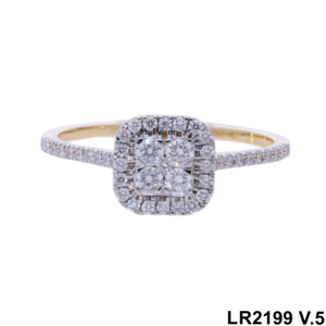 14K Or Jaune Diamant Naturel Carré Cluster Halo Anneau Élégant Intemporel Bijoux De Mode De Mariée avec Pave-Set Bande - Product Image 1