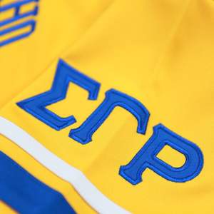 Sigma Gamma Rho SGRho Greek Sorority Gold Football Jersey 100% poliéster ropa deportiva equipo Logo bordado frente espalda hombros - Product Image 5