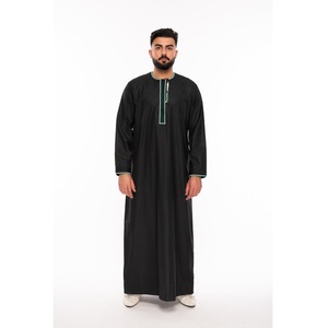 Thobe ethnique en coton uni pour homme, Pakistan 2025, respirant, manches longues, col montant, longueur cheville, pour la prière, usage quotidien, vêtements pour adultes, tous - Product Image 1