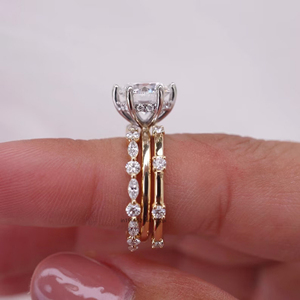 Bague de mariage en or rose massif 14K avec Moissanite flottante 0.12 TCW Cut Dainty Matching Band Bague empilable simple certifiée - Product Image 4