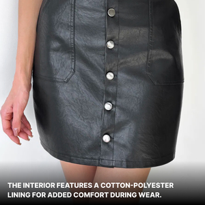 Jupe crayon noire en cuir mini, boutonnée devant, taille haute, pour femme, décontractée, automne - Product Image 2