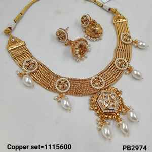 Beautiful Stunning Kundan Studded Hexagon Shape Dangle Gold Plated Copper Wedding <b>Jewellery</b> With Jhumkhi Earring For <b>Womens</b> - Product Image 3