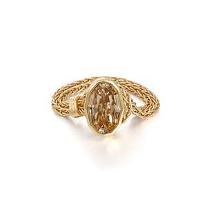 Anillo de cadena con diamantes ovalados finos de 2.19 ct, color marrón claro U-V, VVS2, cultivados en laboratorio, en oro amarillo de 18 quilates, diseño único de anillo de cadena. - Product Image 1