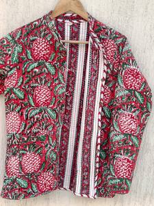 Veste pour femme en coton matelassé à imprimé de blocs réversibles à fleurs élégantes à manches longues 100% coton bouton de vêtements d'hiver pour la saison de printemps - Product Image 5