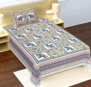 Handmade Indian Animal Print Cotton Bedsheet Set 3 Pcs Traditional Floral Jaipuri Design Pillow Cover Comfortable Sleep - Product Image 1