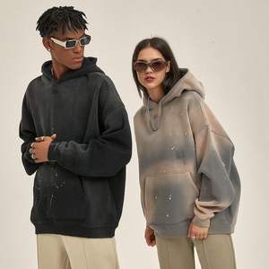 Logo personnalisé Impression bouffée Broderie Lettre Coton Gym Hoodies Vintage Wash Hip Hop Street Wear Casual Workout Hoodie Hommes - Product Image 3