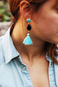 แฟชั่นใหม่ต่างหูพลอยพู่สีทองแบบทันสมัยเครื่องประดับรูปทรงเรขาคณิตทำด้วยมือ - Product Image 4