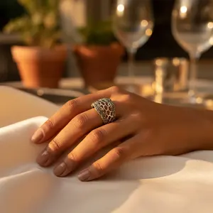 Bague en argent 925 avec marcassite, style bohème, design hexagonal pour femmes, motif géométrique, pierre naturelle, pierre précieuse, sertie en rhodium - Product Image 2