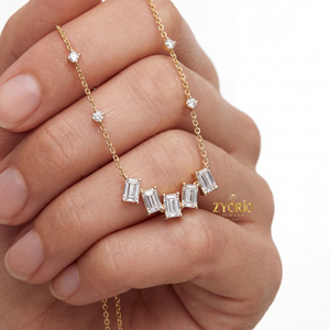 Collier pendentif barre en diamant de laboratoire taille émeraude, en argent sterling 925 plaqué or, collier minimaliste pour femme, bijoux de luxe - Product Image 1