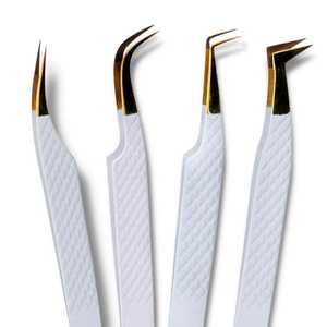 Pinzas de pestañas de 90 grados de volumen con logotipo personalizado, pinzas de extensión de pestañas de cejas de precisión profesional de acero inoxidable puntiagudas - Product Image 1