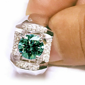 Anillo de compromiso para hombre con diamante moissanita redondo azul de 3,07 quilates de calidad AAA+, plata 925, talla 9, Cus-Jew126 - Product Image 1