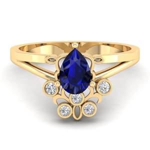 แหวนเพชรพลอยไพลินสีน้ำเงินทรงลูกแพร์ 0.75 กะรัต ดีไซน์ล่าสุดจาก REYES ทองคำแท้ 14K ราคาขายส่ง เครื่องประดับมอยส์ซาไนต์คุณภาพสูง - Product Image 6