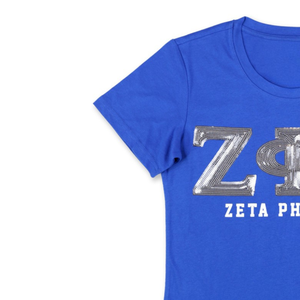 100 Cotton Zeta Phi Beta Sorority Royal Blue <b>Sequin</b> Tee Embroidered Greek Letters Sparkle Stylish Greek Life Apparel <b>T</b> <b>Shirt</b> - Product Image 2