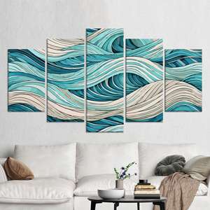 ของตกแต่งผนังสไตล์โบฮีเมียนสมัยใหม่: ภาพพิมพ์ลายคลื่นแบบนามธรรมบนผ้าใบ ชุดผ้าใบ 5 ชิ้นแบบคละลาย - Product Image 1