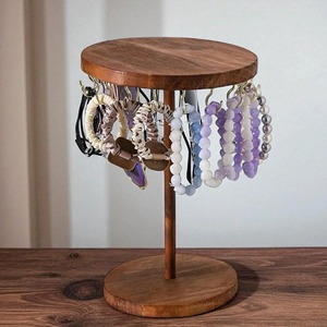 Support de bracelet en bois de forme ronde Présentoir à bijoux élégant et durable pour la table de vanité et la présentation de cadeaux d'Inde - Product Image 1
