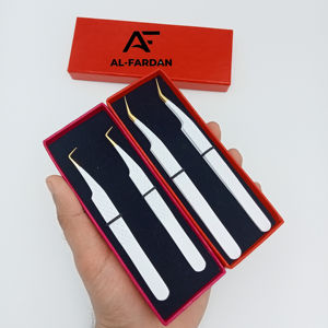 Venta al por mayor pinzas de pestañas altas de etiqueta privada herramienta de extensión de pestañas de acero inoxidable de 90 45 grados agarre de diamante de fibra blanca dorada - Product Image 1