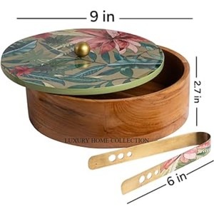 Casserole Chapati artisanale traditionnelle Accents en bois et technologie thermique de conception imprimée pour la conservation de la chaleur - Product Image 5