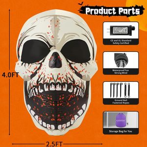 4 ft Halloween Inflatable Skull với Magic LED đáng sợ ngoài trời Halloween trang trí Hot Bán Nhà Máy Giá New Arrival - Product Image 6