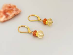 Pendientes colgantes de citrino y piedra solar en plata de ley hechos a mano, joyería de piedras preciosas amarillas y naranjas, regalo de piedra natal de noviembre - Product Image 2