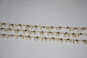 Gold Plated Rice Pearl Black Glass Bead Cluster <b>Rosary</b> Wire Wrapped Rondelle Chain for Jewelry Making - Product Image 6
