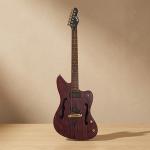 Guitare Slick à corps offset semi-creux en frêne cramoisi vieilli - Product Image 1