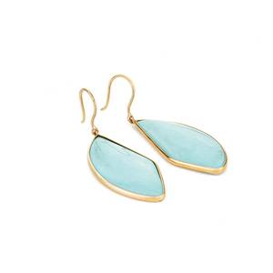 Natural <b>Turquoise</b> 925 Sterling Silver 14K Gold Plated Bezel Dangle Drop Earrings December Birthstone Gift For Her - Product Image 5