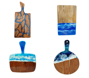 Top vente bleu Rectangle cuisine planche de service bois de manguier résine époxy fromage pagaie préparation des aliments maison cadeau hacher - Product Image 4