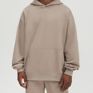 Custom 100% algodón Drop Shoulder Plain Hoodies Oversized Blank No String Men's Pullover Hoodies - Product Image 4