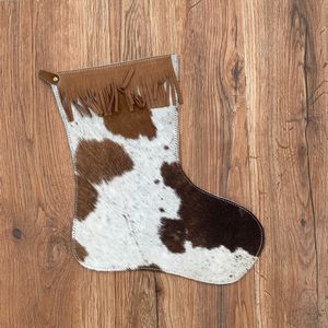 Pelo de calidad extrema en cuero de vaca 13 pulgadas calcetín de Navidad grano completo cuero genuino flecos medias de árbol de Navidad - Product Image 6
