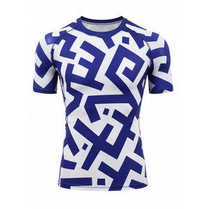 Chemise à manches courtes pour homme, protection anti-UV, bleu et blanc, imprimé tribal, séchage rapide, polyester, pour activités de plein air - Product Image 2