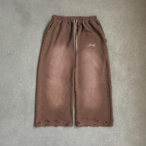 กางเกงวินเทจผ้าฝ้าย 100% หนานุ่ม ล้างสีแบบแอซิด ขอบดิบ ทรงโอเวอร์ไซส์ ขาบาน แต่งคริสตัล - Product Image 3