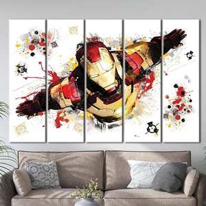 Obra de arte impresa en lienzo para habitación infantil de Marvel Iron Man - Decoración de pared vibrante de Marvel, 5P:Gallery Wrapped - Product Image 1
