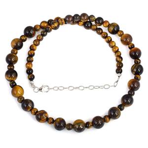 Collar de Cuentas de Ojo de Tigre de Alta Calidad para Mujer, Color Marrón, 20 Quilates, Certificado IGI, Joyería de Piedras Preciosas Naturales, ZUBEDA GEMS JEWELRY - Product Image 1