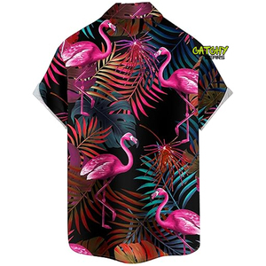 เสื้อฮาวายแขนสั้นผู้ชายฤดูร้อนติดกระดุมปกคอเสื้อแบบ4ทางผ้ายืดพิมพ์ลายการระเหิดแบบกำหนดเองบนชายหาดเขตร้อน - Product Image 6
