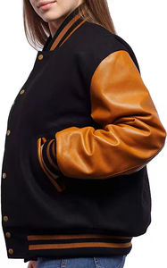 Veste d'université en cuir de laine pour hommes Offre Spéciale avec manches rétro Logo personnalisé brodé Logo à capuche avant Veste d'hiver mince - Product Image 5